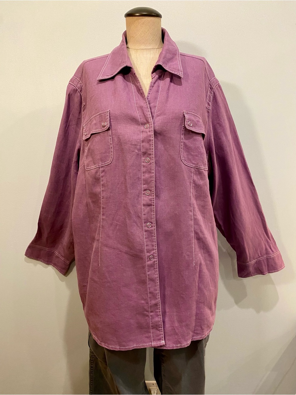 Elena Miro Women's Long-Sleeve Button Front Shirt Jacket - Dusty Mauve. Size 18
